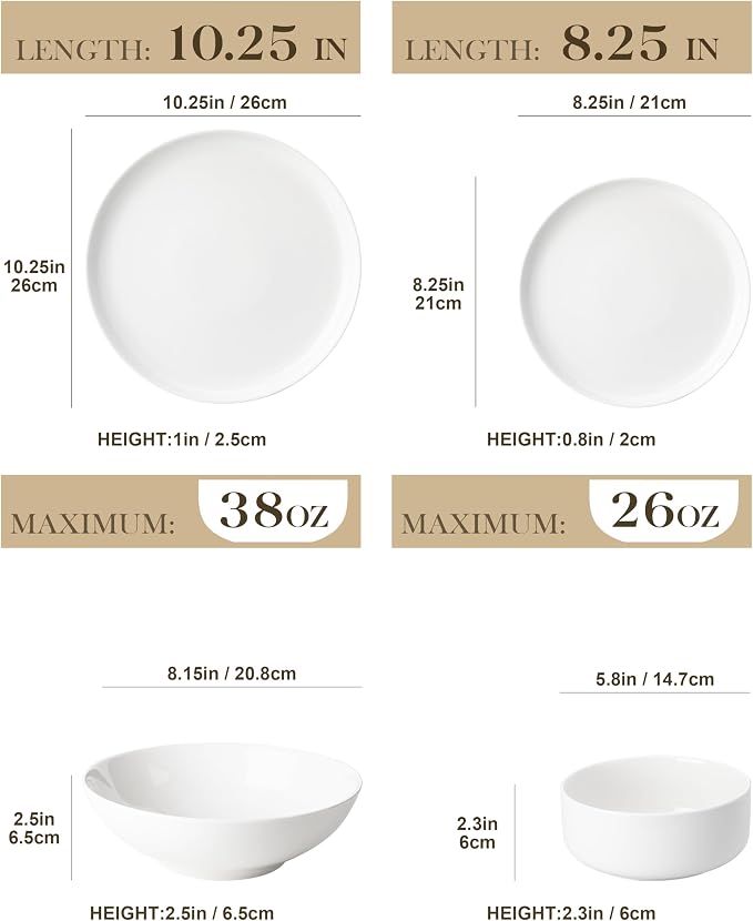 MALACASA 24 Pcs Porcelain Plates and Bowls Sets, Dinnerware Set - Image 2