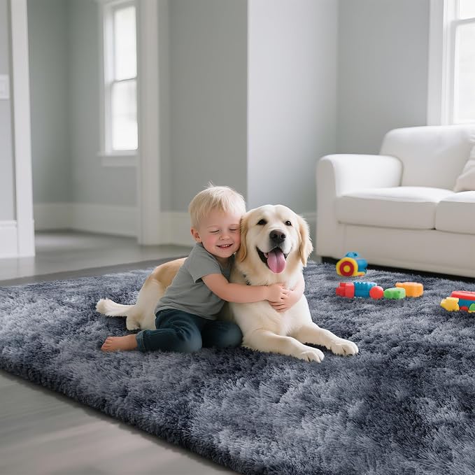Fluffy Rug Shag Area Rug, Mottling Dark Grey 5x8 Area Rugs - Image 4