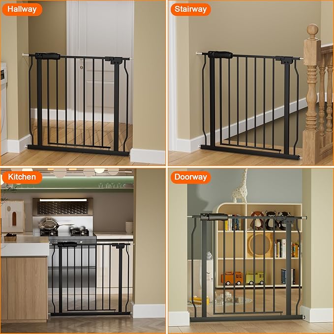 Extra Wide Baby Gate Extra Wide Extra Tall Dog Gates for Stairs Doorways Black Metal Tension Indoor Safety Gates with Pressure Mount 38.5-43.5 Inch Wide