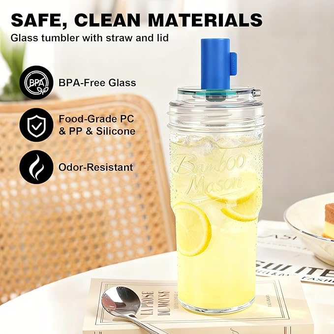 ANOTION Glass Cups With Lids And Straws, Leakproof Tumbler 24oz Mason Jar Cups - Image 4