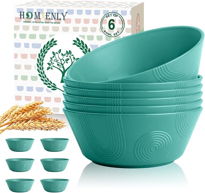 Wheat Straw Bowl Sets of 6-36oz Cereal Bowls, Microwave and Dishwasher Safe by HOMIENLY