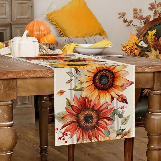 RABUSOFA Fall Table Runner 13x48 Inch Sunflower Fall Decor - Image 2