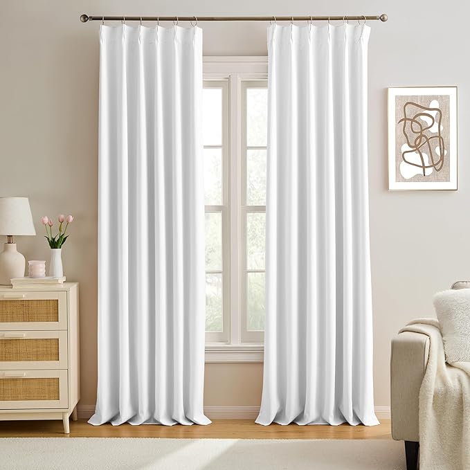 KEQIAOSUOCAI Custom Pleat Curtains & Drapes 100 Inches Long, Thermal Insulated Cabin Accordion Style Vertical Memory Shape Pleat Draft for Living Room 40 x 100-inch,White