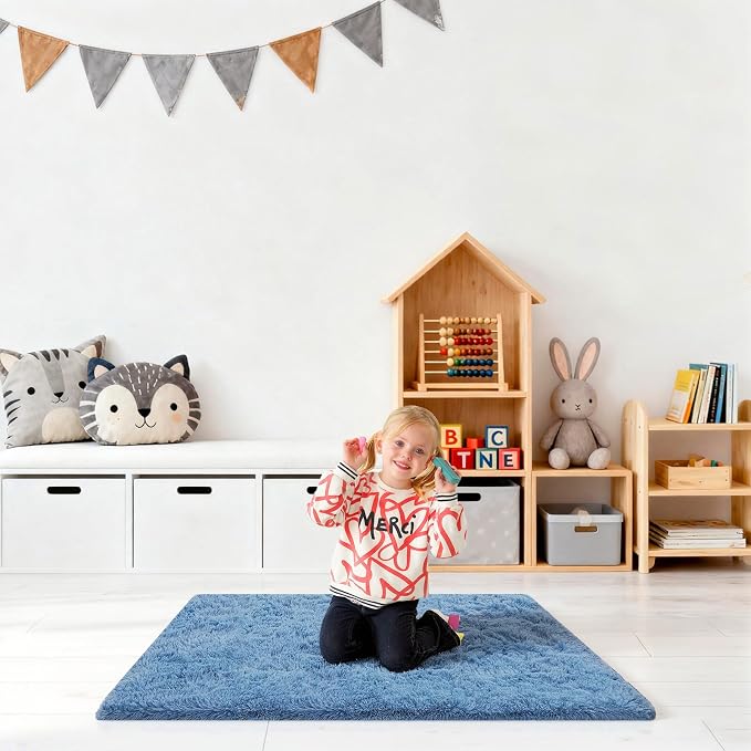 Blue Rugs for Bedroom, 2x3 Fluffy Area Rugs for Living Room, Small Fuzzy Shag - Image 7