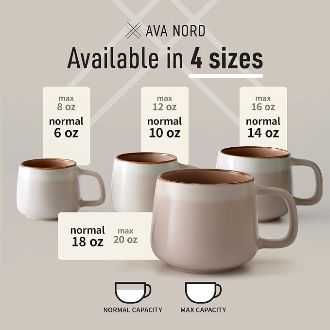 Ava Nord Stoneware Ceramic Coffee Mugs Set of 4 | 12 oz | Rose Sand | Lead-Free - Image 5