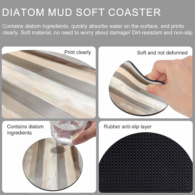Brown Grey Coasters Set of 4, Abstract Neutral Textured Modern Minimalist Soft - Image 9