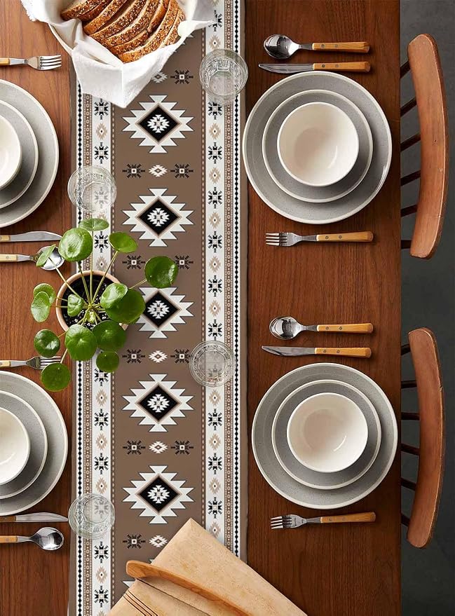 Southwest Aztec Short Table Runners 36 Inches, Cotton Linen Fabric Table Runner - Image 5