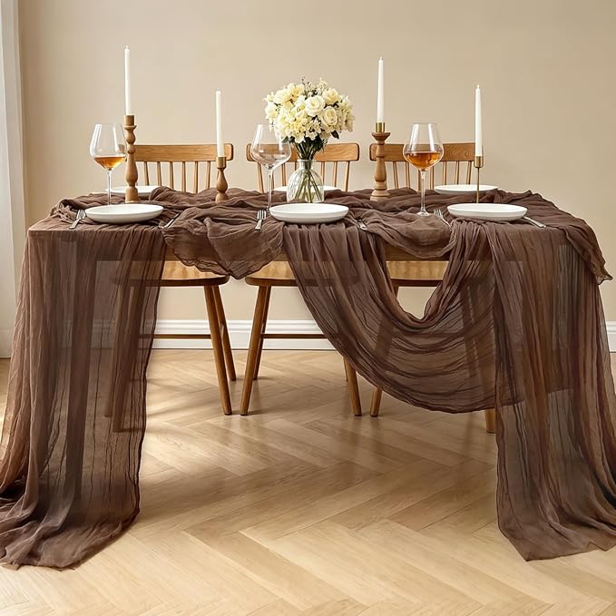 3Pcs Nude Cheesecloth Table Runner, 10FT Rustic Nude Gauze Table Runner - Image 7