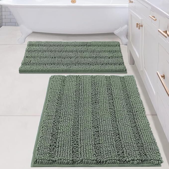 H.VERSAILTEX 2 Piece Bathroom Rugs Bath Mats Sets Super Absorbent Chenille by HVERSAILTEX