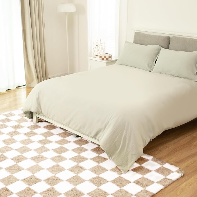 Super Soft Rug for Bedroom, 5x8 Ft Beige and White Area Rug Classic Checkered - Image 8