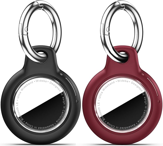 Upgrade Waterproof 2 Pack Airtags Holder with Apple Airtags Keychain, Hard PC Air Tag Case, Anti-Scratch & Shock Air tag Holder, Men's Women's Keyrings & Keychains-Black+Wine Red