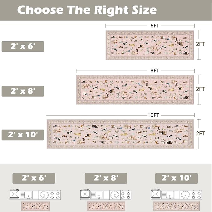 Pink Floral Dog Rug Runner, 2x4 Washable Kitchen Mat Ultra-Thin Soft, Non-Slip - Image 2