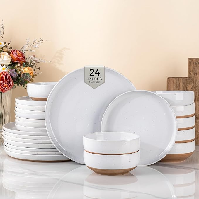AmorArc Dinnerware Sets for 8, 24 Pieces Ceramic Plates and Bowls Set | Scratch by AmorArc