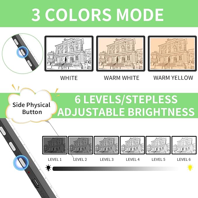 KOBAIBAN A3 Magnetic Light Box with Bag, Rechargeable Diamond Art Light Board with Side Physical Buttons, 3 Color Light Modes Super Bright Light Pad Light Table for Tracing, Drawing, Sketching (Black)