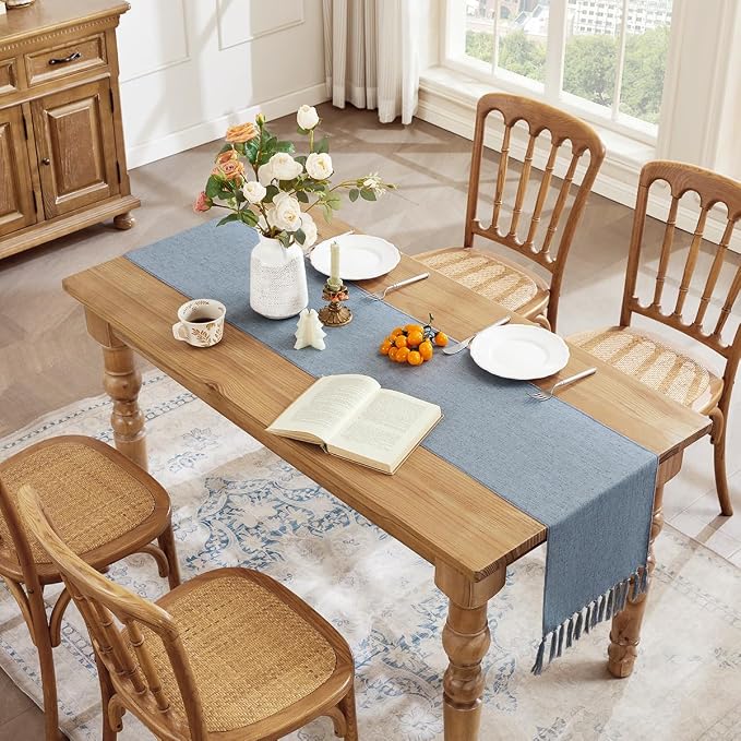 Cotton Linen Table Runner, 13x48 Inch, Dusty Blue - Image 7