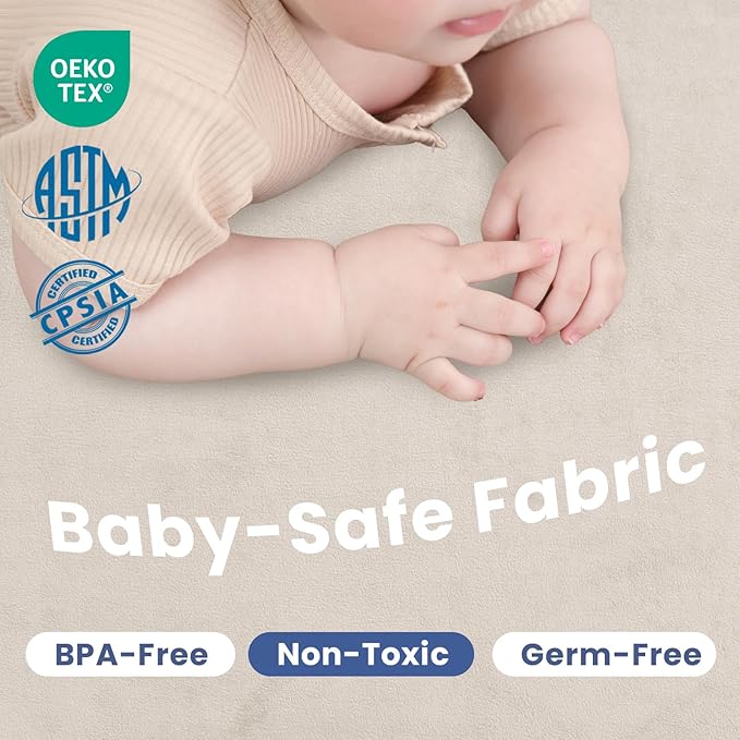 Baby Play Mat for Floor,1.3" Thick Memory foam Tummy Time Mat,Soft Coral Velvet Nursery Rug for Toddlers,Infants,kids,Extra Large Non Slip for Crawling,Yoga,Tatami Style for Living Room(Beige)