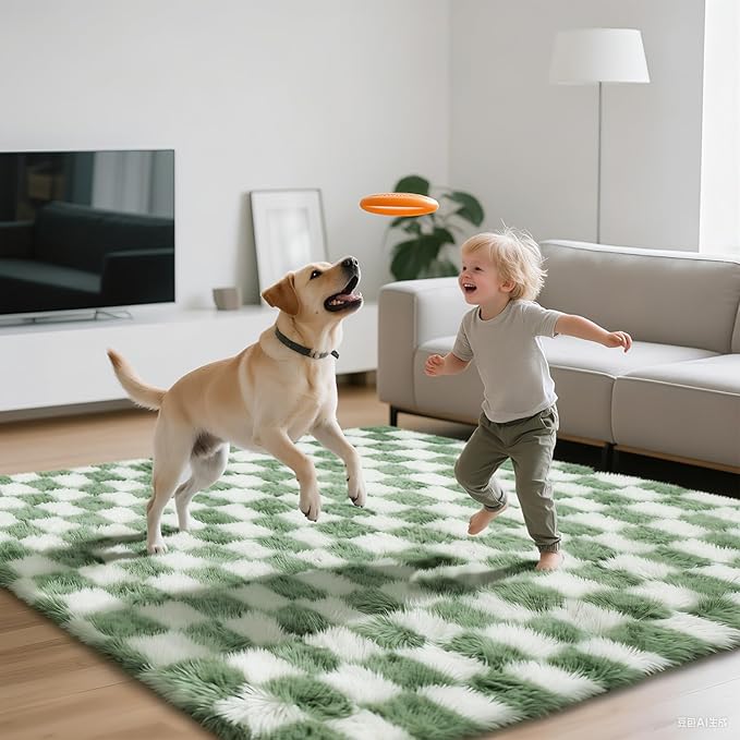Large Area Rugs for Living Room Bedroom, 9x12 Green and White Fluffy Soft - Image 5
