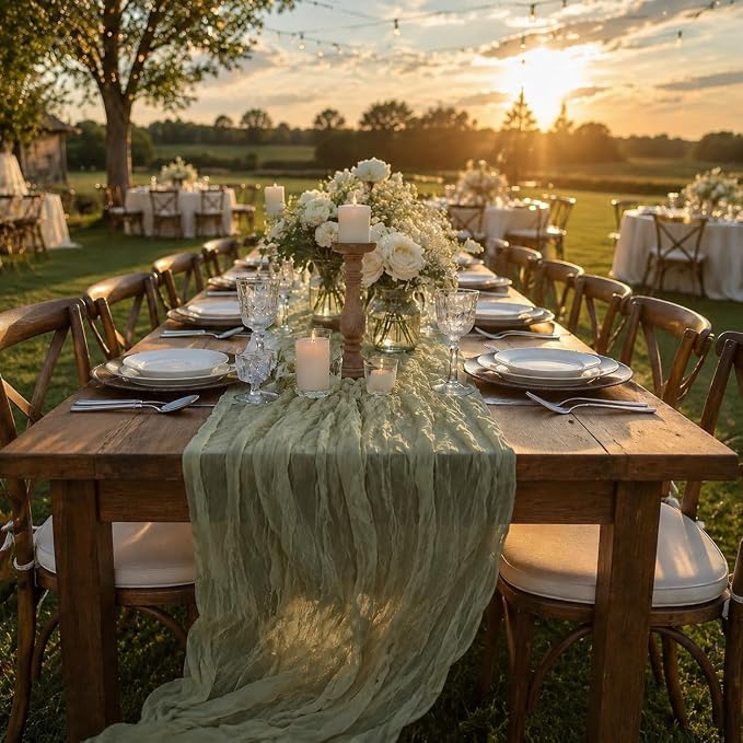 12 Pack Sage Green Cheesecloth Table Runner 17x108 Inch Boho Rustic Semi Sheer - Image 2