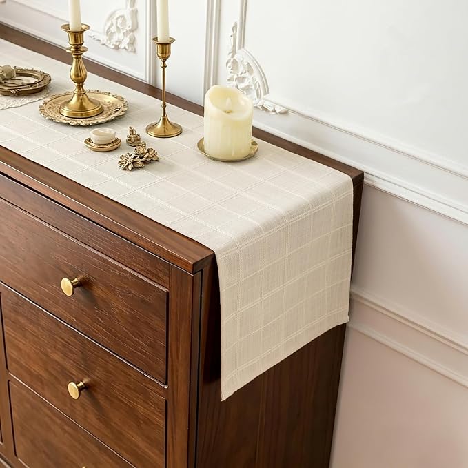 Linen Textured Table Runner, Ivory Table Runners 72 Inches Long | Raised Grid - Image 5
