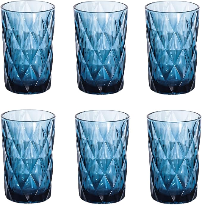 Bandesun Drinking Glass set of 6 Modern Glassware Diamond Pattern Tumbler by Bandesun