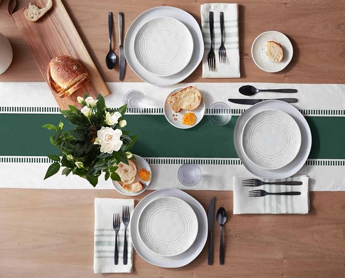 Green and White Stripes Table Runners, Farmhouse Table Runner Dresser Scarves - Image 3