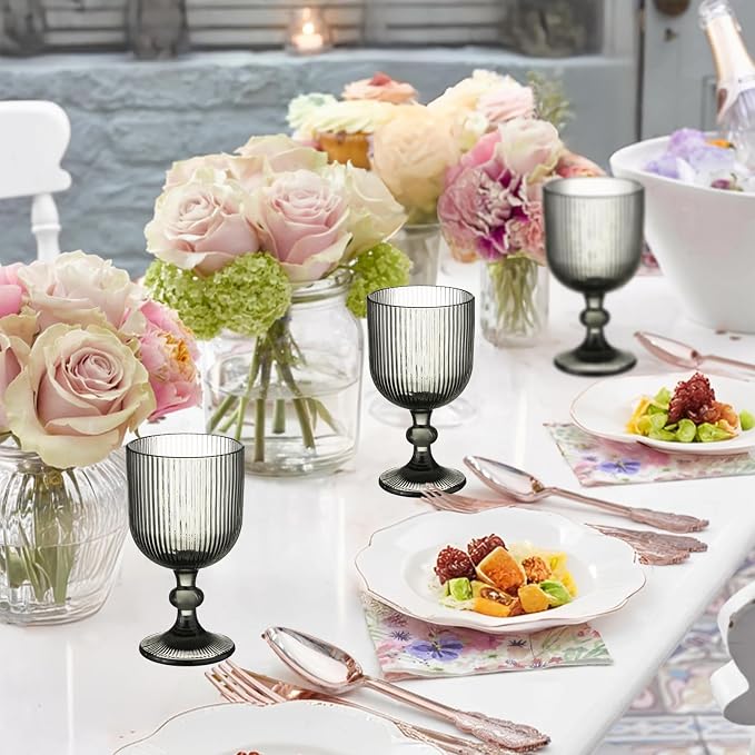 12 Pcs Vintage Wine Glasses, 11 Ounces Colored Glass Water Goblets, Unique - Image 3