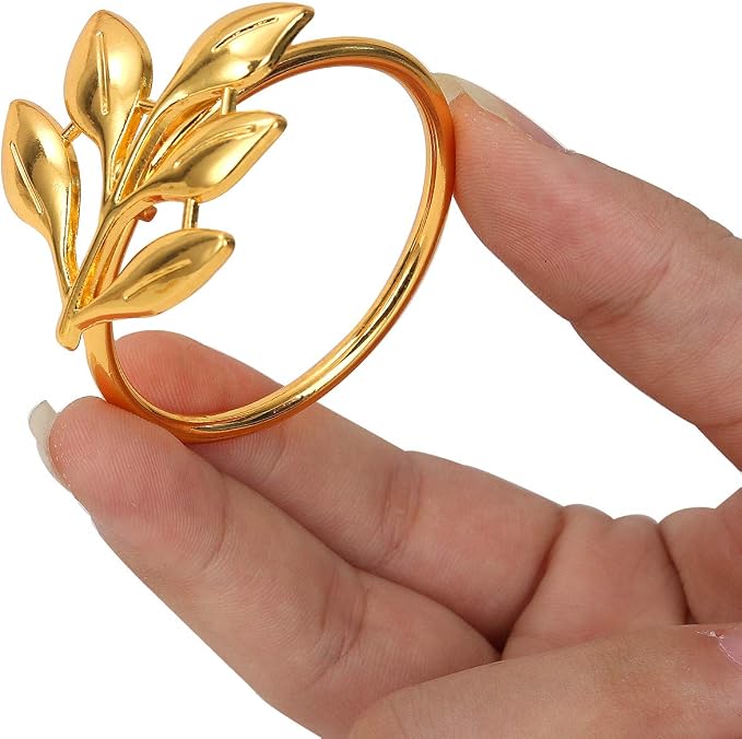 KPOSIYA Set of 20 Leaf Napkin Rings Metal Gold Napkin Holder Table Napkin Rings - Image 7