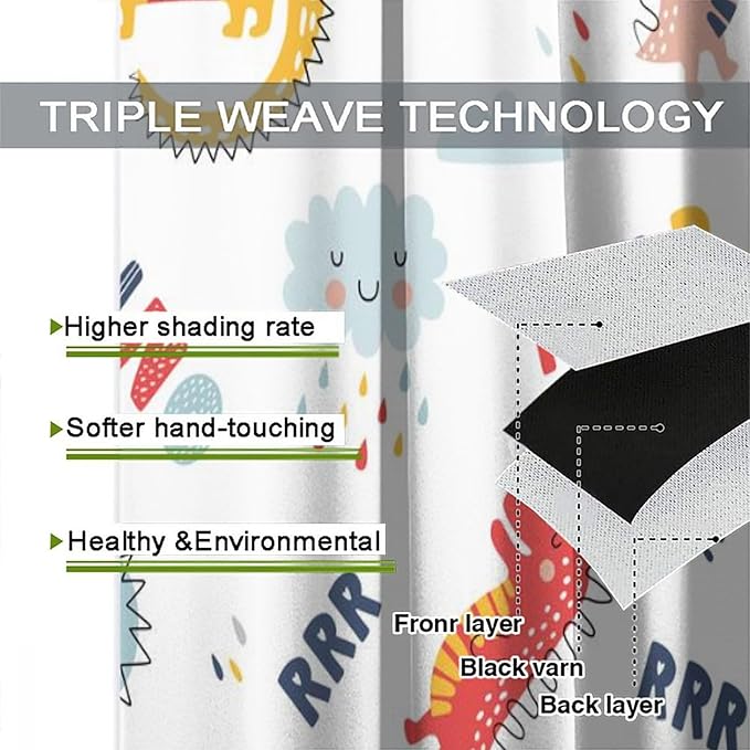 Cartoon Dinosaur Curtains for Kids Boys Girls Home Decor Colorful Cute Dino Animals Print Pattern Rod Pocket Blackout Window Drapes for Nursery Baby Bedroom Playroom W21xL63in 2 Panels