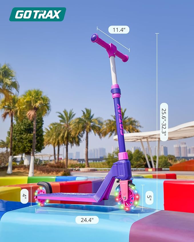 Gotrax K03 Kick Scooter for Kids, 5" LED RGB Lighted Wheels, 4.6 Lbs Lightweight and One-Click Detachable Design, Height Adjustable Handlebars, Anti-Slip Deck and Max Load 110 Lbs for Boy&Girl Age 3+