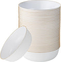 Edge Collection White with Gold Rim Plastic Party Soup Bowls Premium by PLASTICPRO