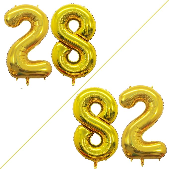 GOER Number 28 Balloons for 28th Birthday Party Decorations,42 Inch Jumbo Foil Helium 82 Balloons for 82nd Birthday Party Decoration (Gold)