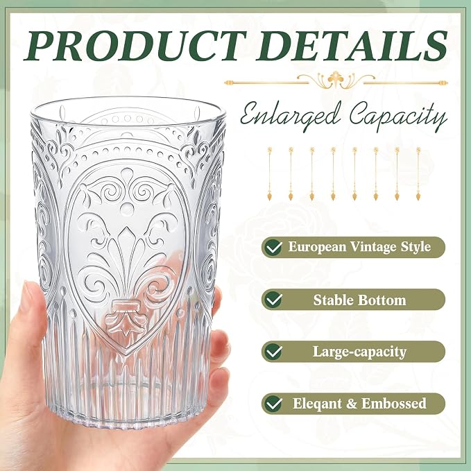48 Pcs 16 oz Plastic Vintage Drinking Glasses Stemless Ribbed Highball Glasses - Image 2