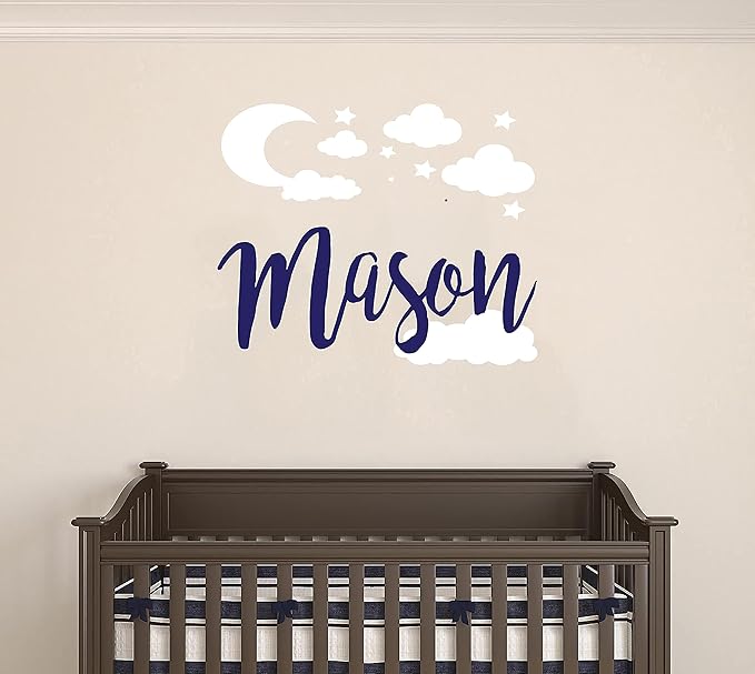 Custom Name with Moon Clouds and Stars Nursery Baby Name Wall Art Wall Decal for Nursery Bedroom playroom Decoration (Wide 40x40In Height), Wide 40Inx40In Height