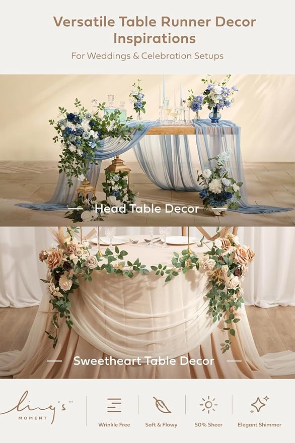 Ling's Moment 14Ft Terracotta Table Runner, Wedding Chiffon Table Runners | - Image 5