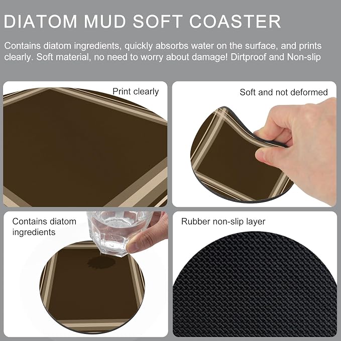 Dark Brown Coasters Set of 6 Absorbent Coasters - Image 5