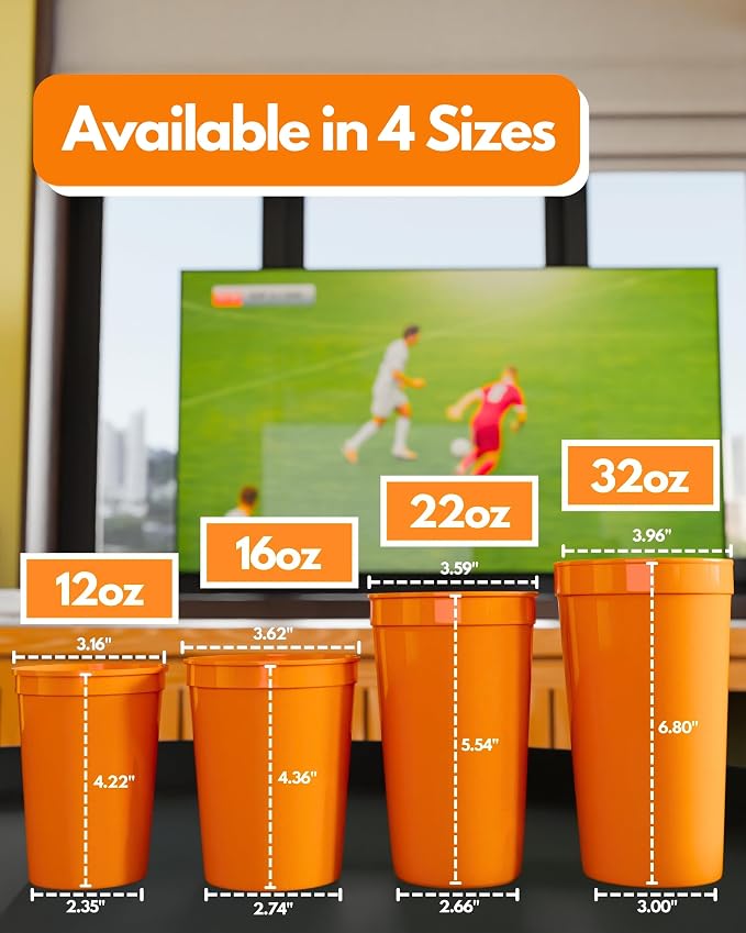 PartyPrints 100 Pack Small 10 to 12 oz Orange Reusable Blank Plastic Cups - Image 5