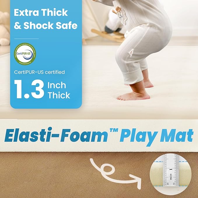 1.3" Thick Baby Play Mat for Floor, 28x72 Foam Tummy Time Mat, Padded Support Soft Plush Bedside Rugs for Infant Kids Toddler Crawling Kick Activity (Ivory)