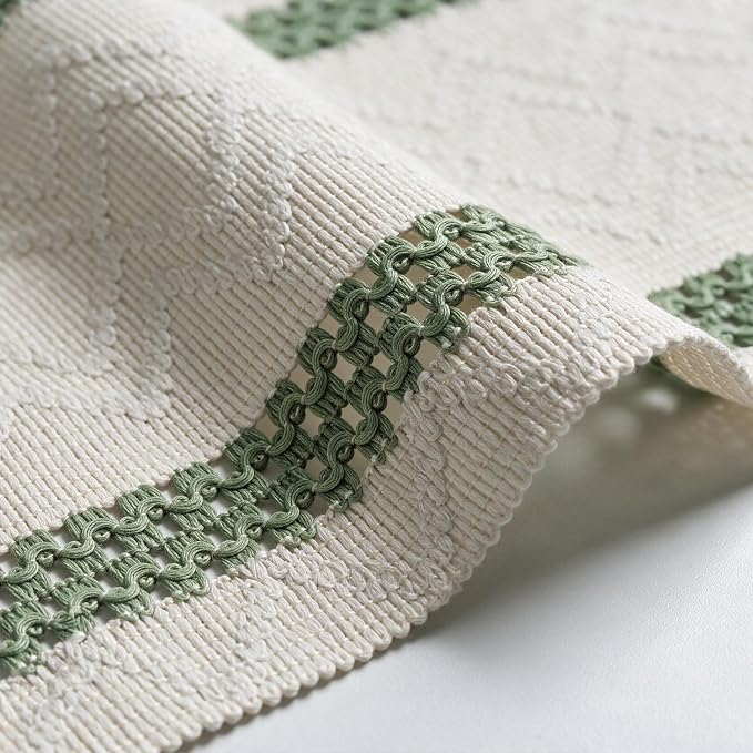 Artoid Mode Sage Green Stripe Woven Rustic Table Runner 12x90 Inch | Holiday - Image 6