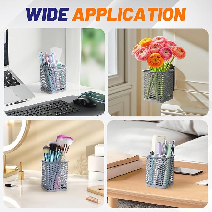 Segarty Pen Cup Holder, 6 Pack Square Silver Pen Holder - Image 6
