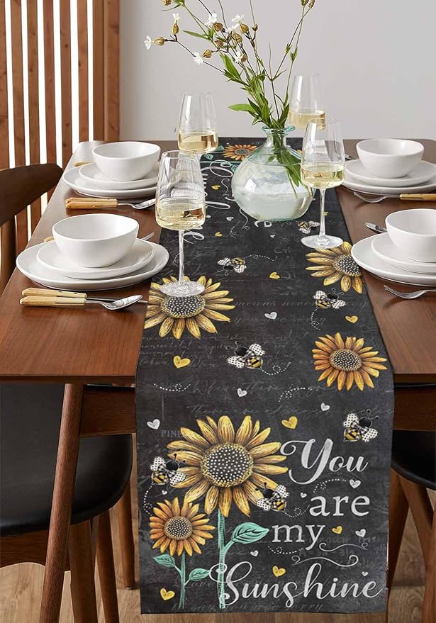 Farmhouse Sunflowers Table Runners 72 Inches Long, Cotton Linen Fabric Table - Image 2
