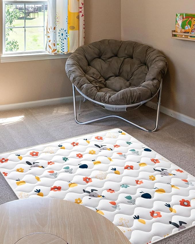 Odorless Premium Foam Baby Play Mat 50" x 50", Soft Microfiber Fabric Crawling Mat for Floor- Comfortable and Hypoallergenic, Non-Slip Cushioned Floor Playpen mat for Infants,Babies,Toddlers