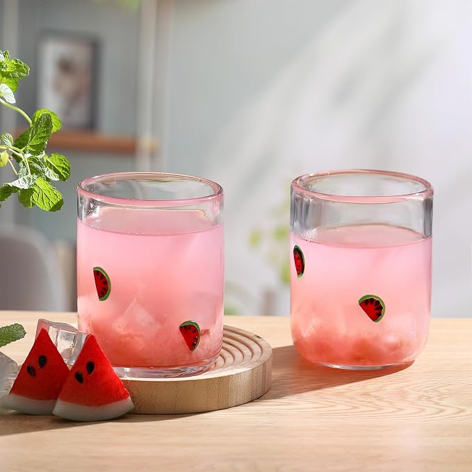 SiliFine 2 Pcs Watermelon Icon Juice Glasses - 14oz Summer Watermelon Stemless - Image 5