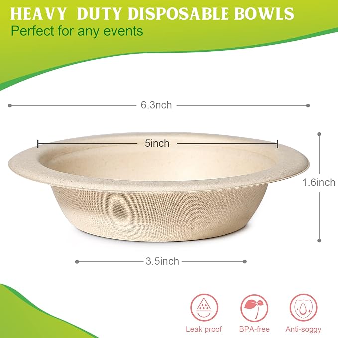 greensight 12oz Small Paper Bowls Disposable, 50 Pack Compostable Bagasse | - Image 6
