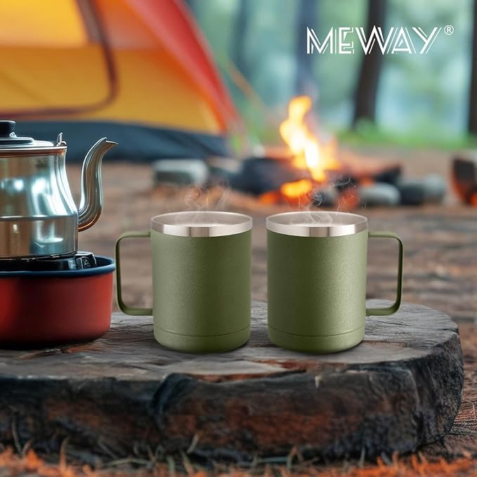 MEWAY 12oz Coffee Mug With Handle 2 Pack Bulk, Stainless Steel Insulated Travel - Image 8