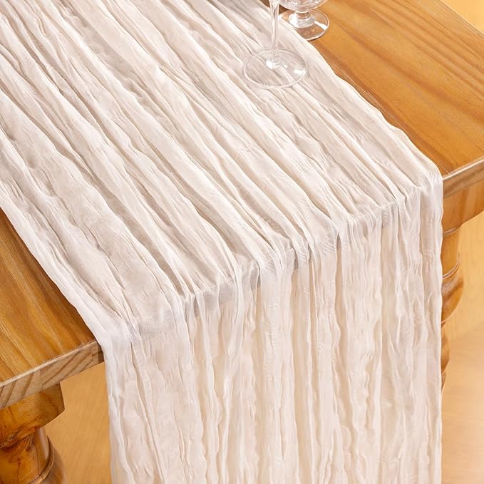 DeZerlor Ivory White Cheesecloth Table Runner 2 Pack Summer Table Runners Boho - Image 2