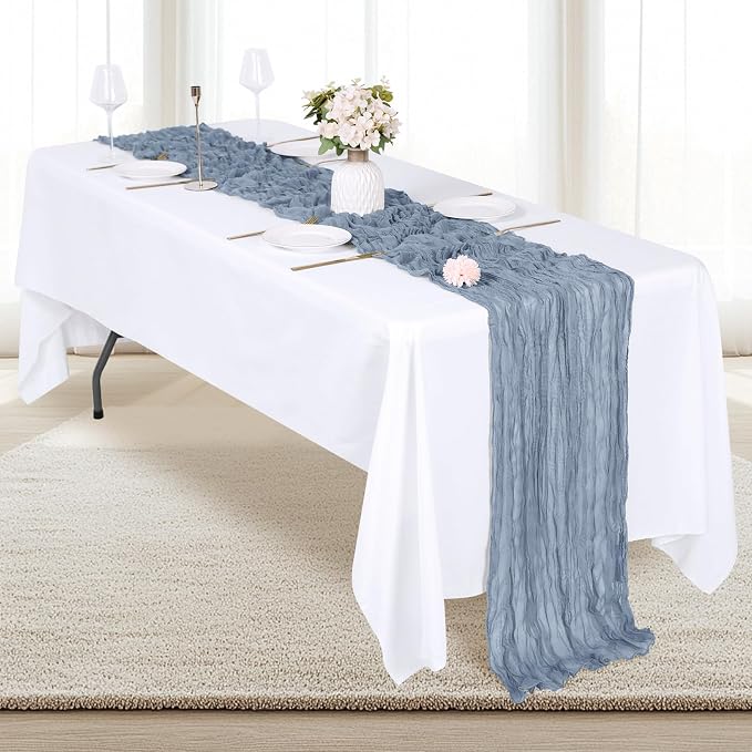 6 Pack Dusty Blue Cheesecloth Table Runner 17x108 Inch Semi Sheer Boho Gauze - Image 4