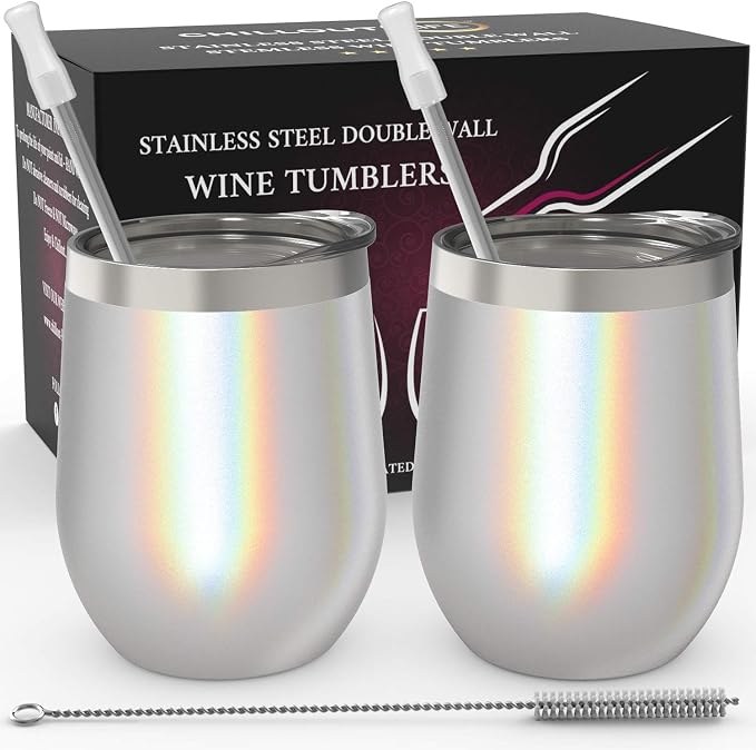 CHILLOUT LIFE 12 oz Stainless Steel Wine Tumblers 2 Pack by CHILLOUTLIFE