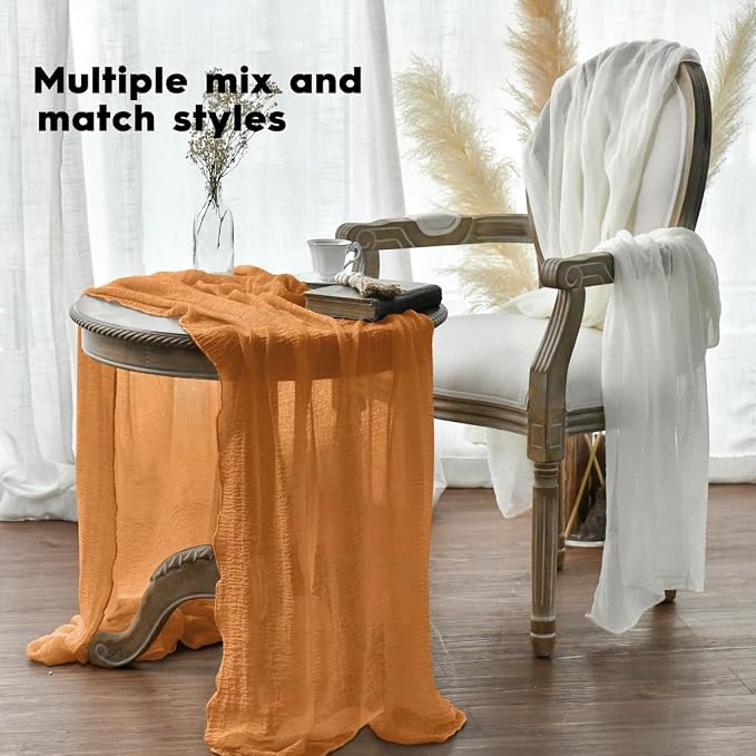 Artoid Mode Boho Cheesecloth Gauze Orange Wedding Table Runner, 160 Inch - Image 5