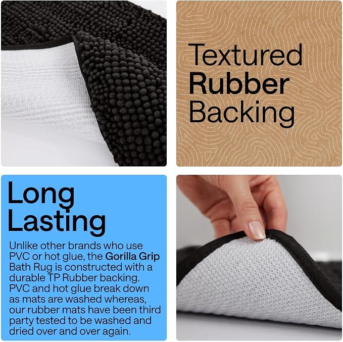 GORILLA GRIP Bath Rug Mat 44x26, Thick Soft Absorbent Chenille, Quick Dry - Image 3
