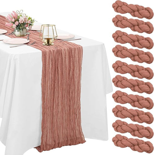 10 Pack Dusty Blush Cheesecloth Table Runner 10FT Boho Gauze Fabric Table by HAISIWLKJ